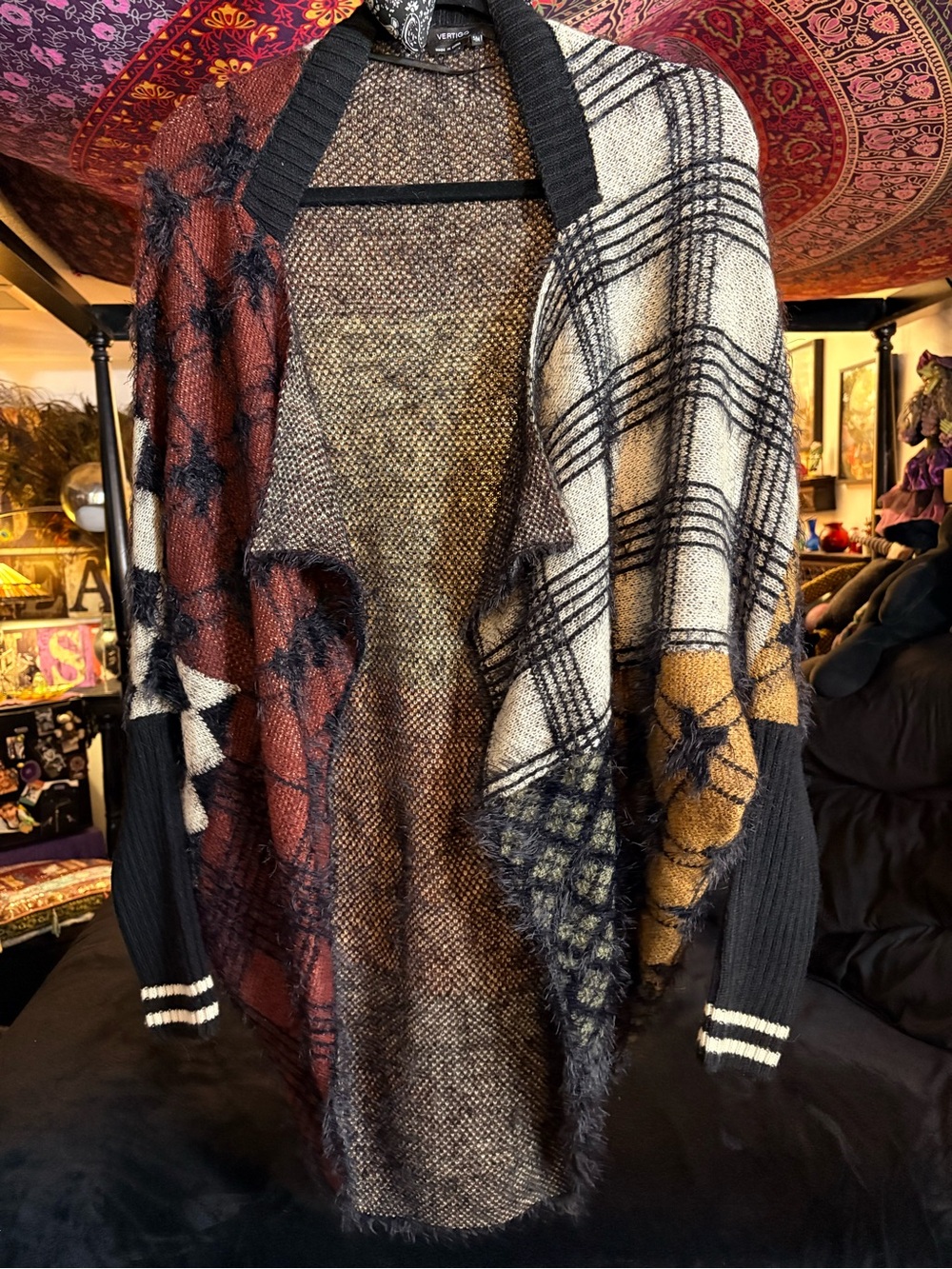 Vertigo Paris Multi-Color Mixed Pattern Open-Front Cardigan